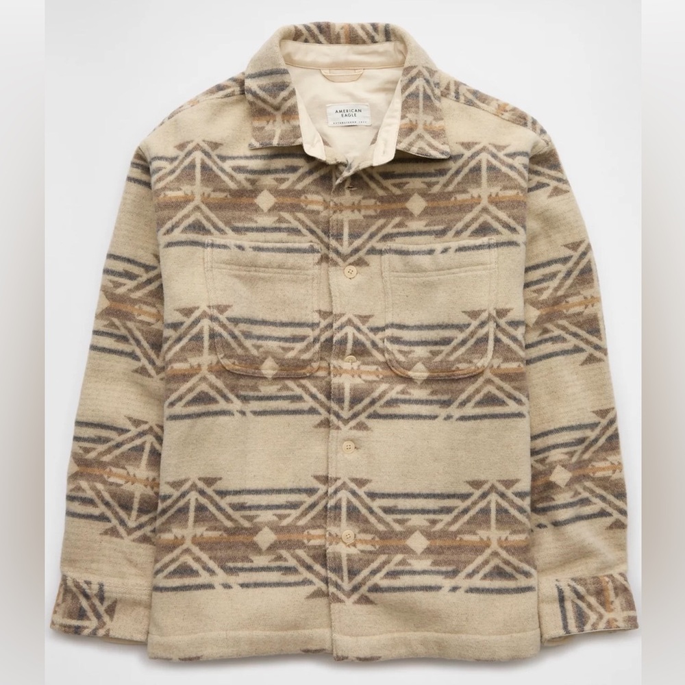 AMERICAN EAGLE Men’s Wool Blend Beige Tribal Print Western Cowboy Shacket MEDIUM